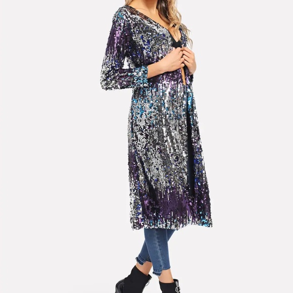 Sequin Open Front Cardigan with pockets - Picture 1 of 4